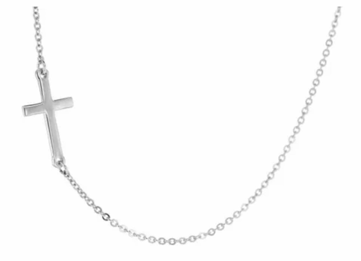 9 Carat Gold Sideways Cross Necklace Pendant - Available in Yellow, White, or Rose Gold - Multiple Length Options - RubyJade