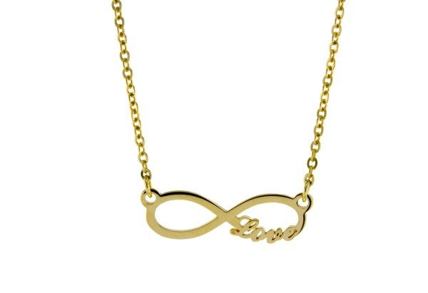 9 Carat Love Infinity Pendant on Hammered Cable Chain - Available in Yellow or Rose Gold - RubyJade