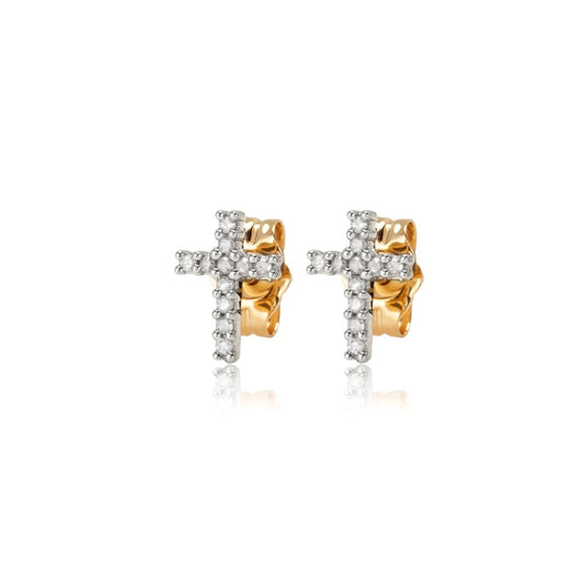 9 Carat Yellow Gold 0.10 Carat Diamond 6 mm x 8 mm Mini Cross Stud Earrings | Elegant and Timeless Design | Perfect for Everyday Wear - RubyJade