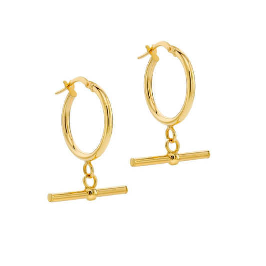 9 Carat Yellow Gold 20 mm x 28 mm Round T-Bar Hoop Earrings | Elegant and Timeless Design | Perfect for any Occasion - RubyJade