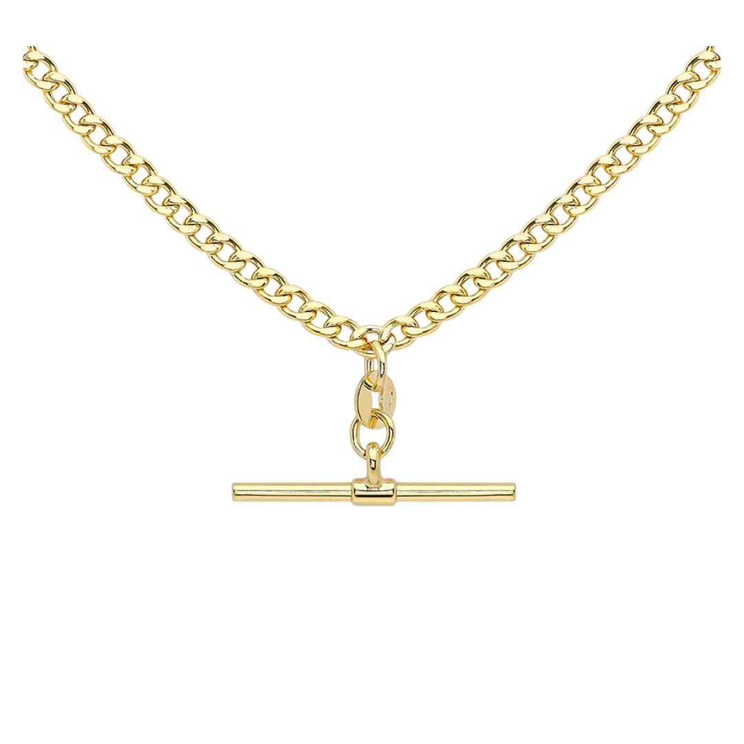 9 Carat Yellow Gold 25 mm x 2 mm T-Bar Diamond Cut Curb Necklace 46 cm - A Stunning Jewelry Piece Crafted with Precision and Elegance - RubyJade