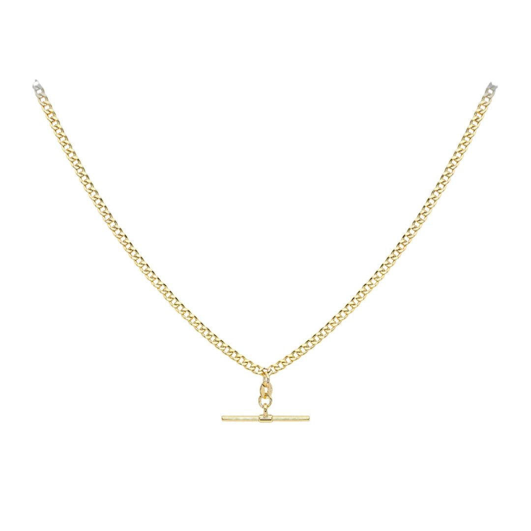 9 Carat Yellow Gold 25 mm x 2 mm T-Bar Diamond Cut Curb Necklace 46 cm - A Stunning Jewelry Piece Crafted with Precision and Elegance - RubyJade