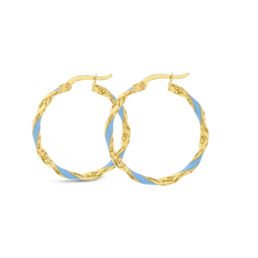 9 Carat Yellow Gold Blue Enamel Twist Hoop Earrings - Embrace Timeless Beauty with a Modern Twist - RubyJade