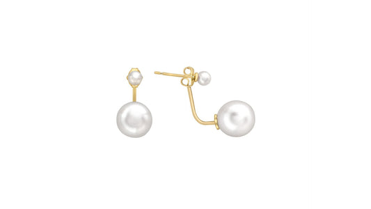 9 Carat Yellow Gold Double Freshwater Pearl 15mm x 8mm Jacket Earrings - RubyJade
