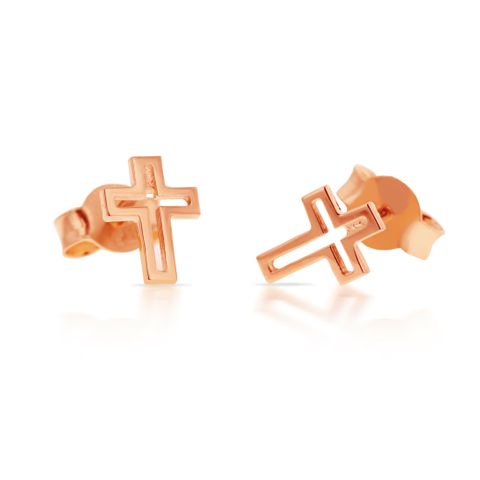 9 Carat Yellow Gold Mini Cross Stud Earrings with Push Back Closure | 7.5 mm Long and 5.5 mm | Wide Perfect for Everyday Wear - RubyJade