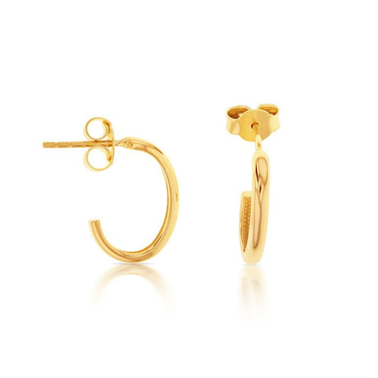 Classic and Stylish 9 Carat Yellow Gold 3/4 Oval Hoop Stud Earrings - Versatile and Timeless Jewelry for Women - RubyJade