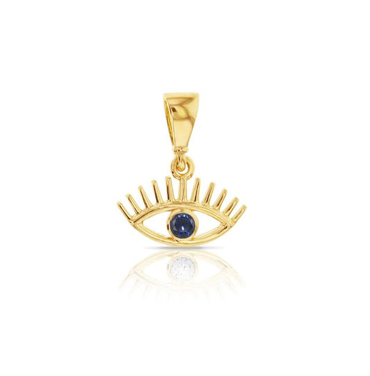 Dainty Blue Zircon Evil Eye Pendant in 9ct Yellow Gold - Protection and Style Combined - RubyJade