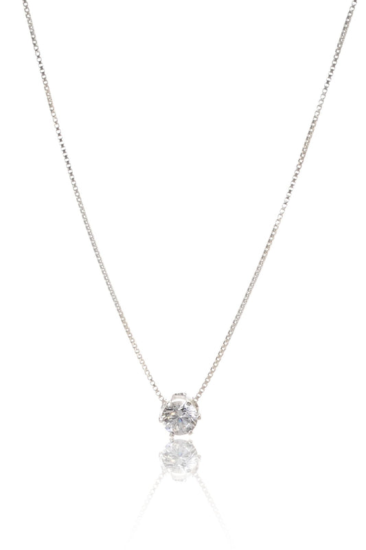 Dazzling Cubic Zirconia Round Floating Necklace - Adjustable 925 Sterling Silver Chain - RubyJade