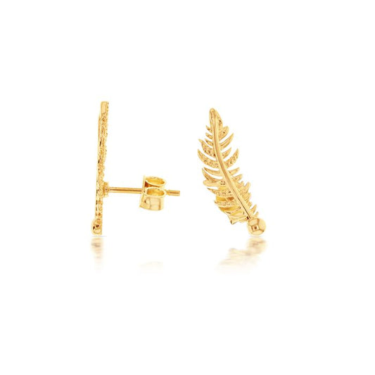 Feather Stud Ear Climber 9ct Yellow Gold - Ruby Jade Jewellery