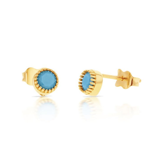 Dainty Natural 5mm Turquoise Women's 9ct Gold Stud Earrings