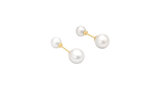 Indulge in the Luxurious Beauty of Reversible Freshwater Pearl Stud Earrings in 9 Carat Yellow Gold, Featuring 5 mm and 7 mm Pearls. - RubyJade