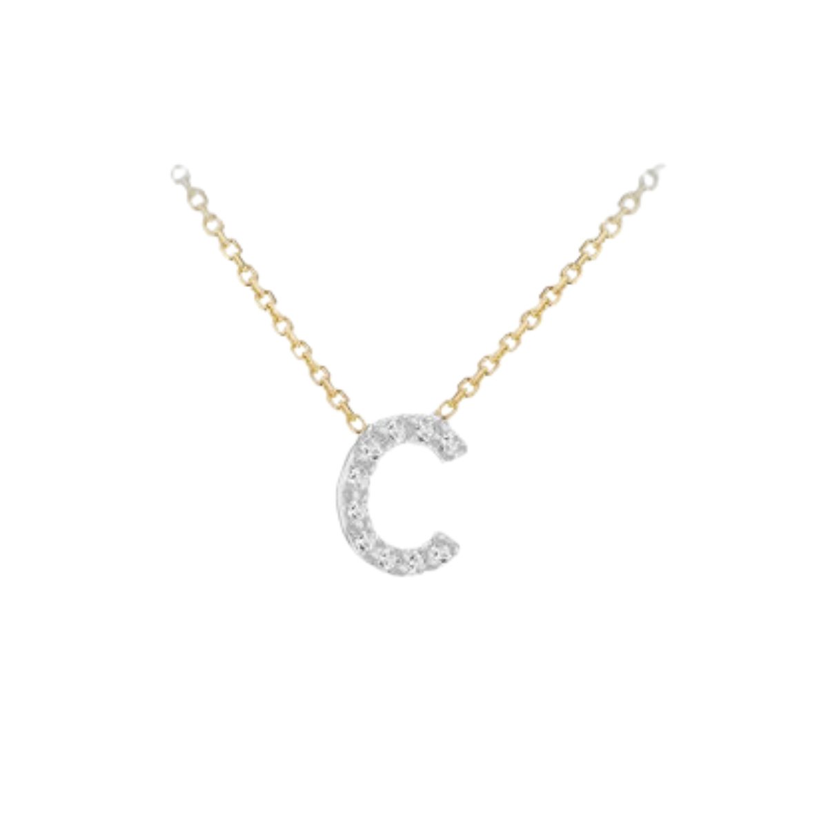 Made to Order 9 Carat Yellow Gold & White Gold Diamond Mini Initial Necklace 38CM/15"-43CM/17" - Adjustable Length | Perfect Gift - RubyJade