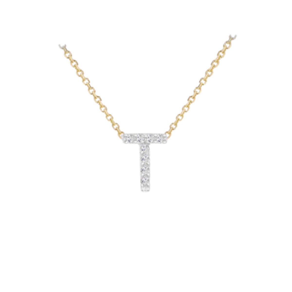 Made to Order 9 Carat Yellow Gold & White Gold Diamond Mini Initial Necklace 38CM/15"-43CM/17" - Adjustable Length | Perfect Gift - RubyJade