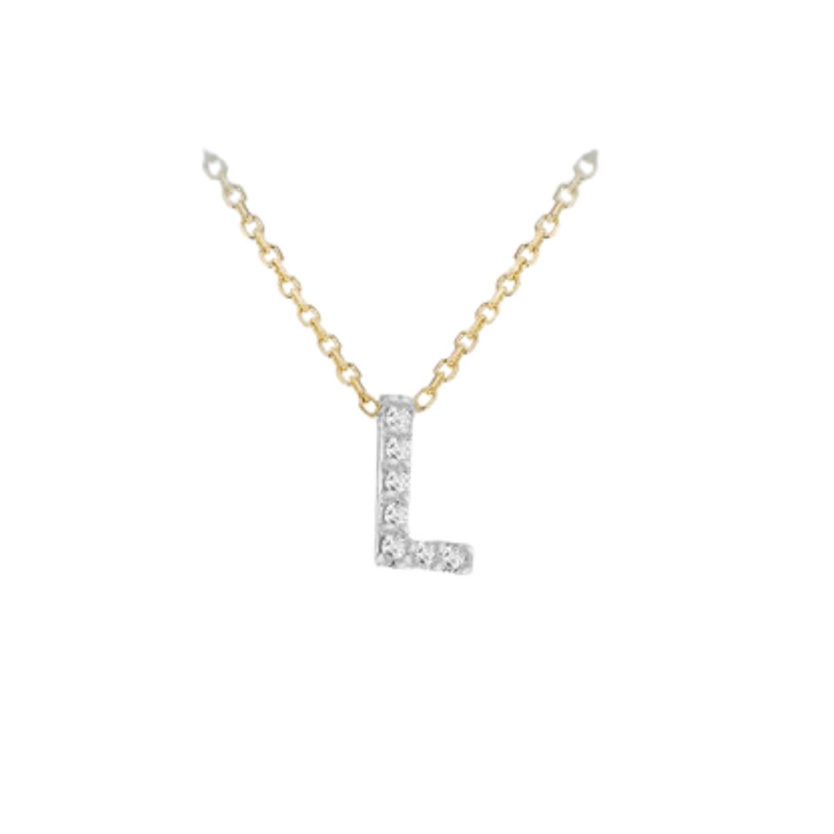 Made to Order 9 Carat Yellow Gold & White Gold Diamond Mini Initial Necklace 38CM/15"-43CM/17" - Adjustable Length | Perfect Gift - RubyJade