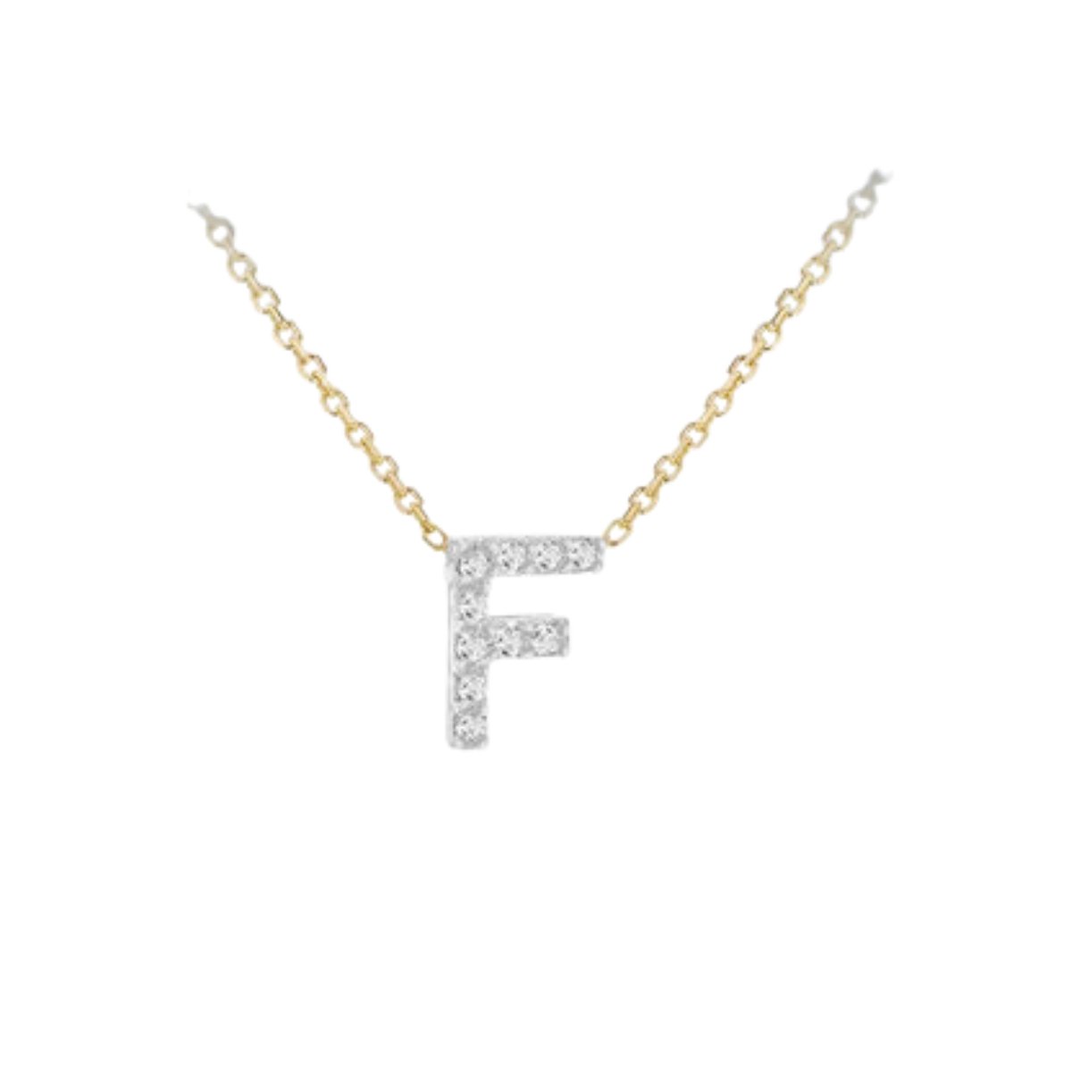 Made to Order 9 Carat Yellow Gold & White Gold Diamond Mini Initial Necklace 38CM/15"-43CM/17" - Adjustable Length | Perfect Gift - RubyJade