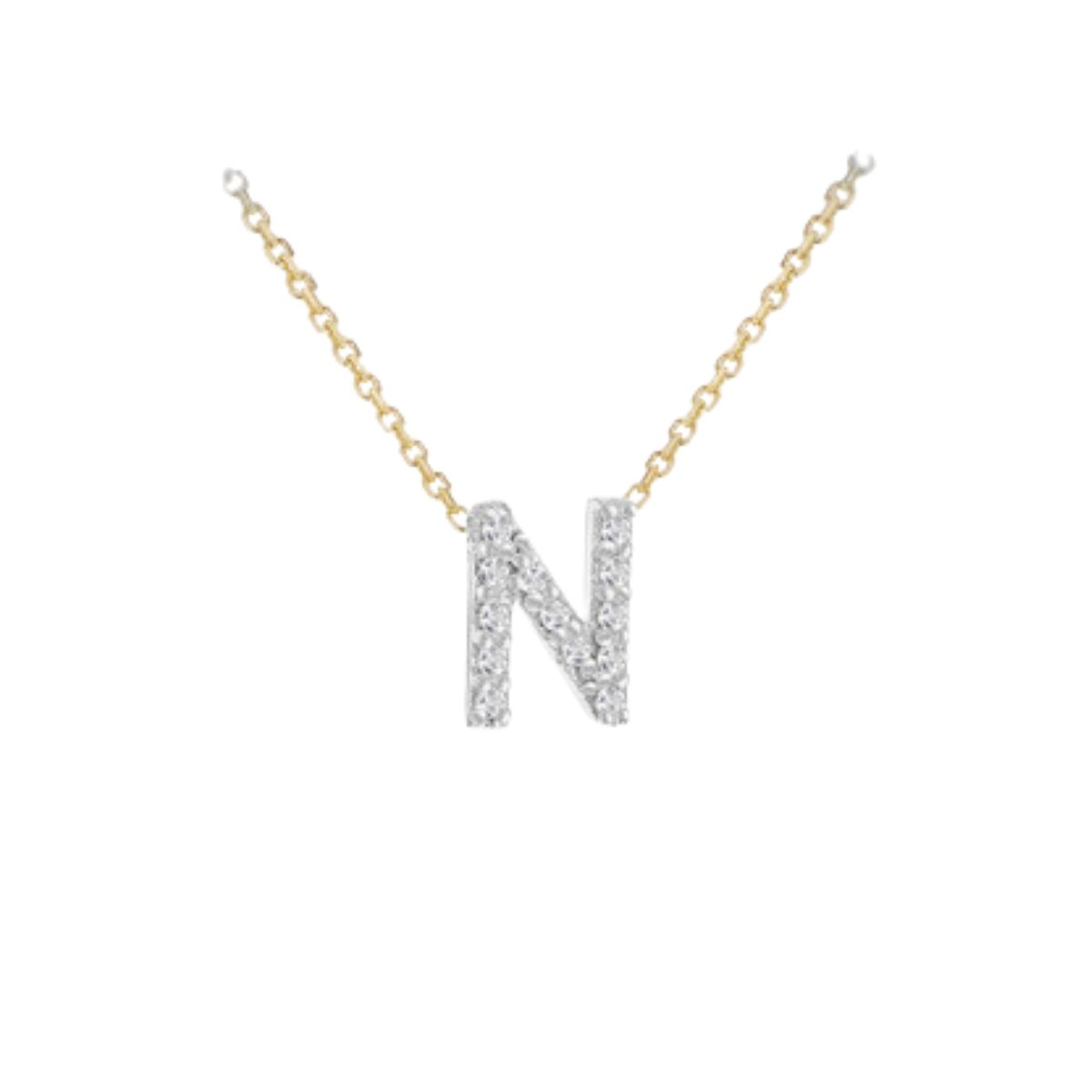 Made to Order 9 Carat Yellow Gold & White Gold Diamond Mini Initial Necklace 38CM/15"-43CM/17" - Adjustable Length | Perfect Gift - RubyJade