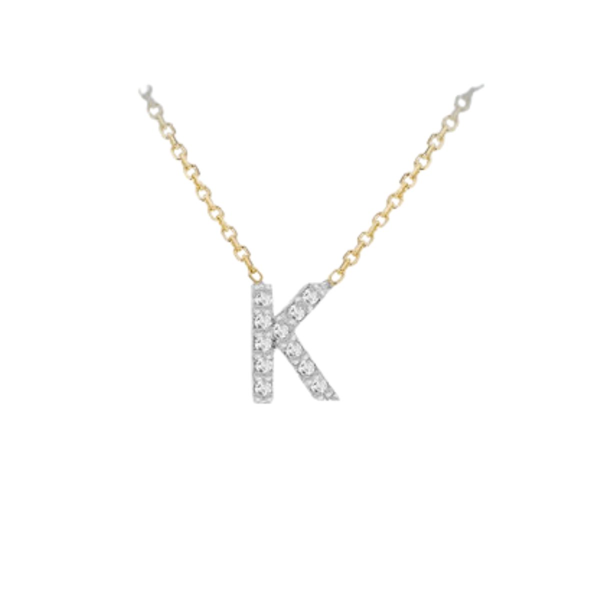 Made to Order 9 Carat Yellow Gold & White Gold Diamond Mini Initial Necklace 38CM/15"-43CM/17" - Adjustable Length | Perfect Gift - RubyJade