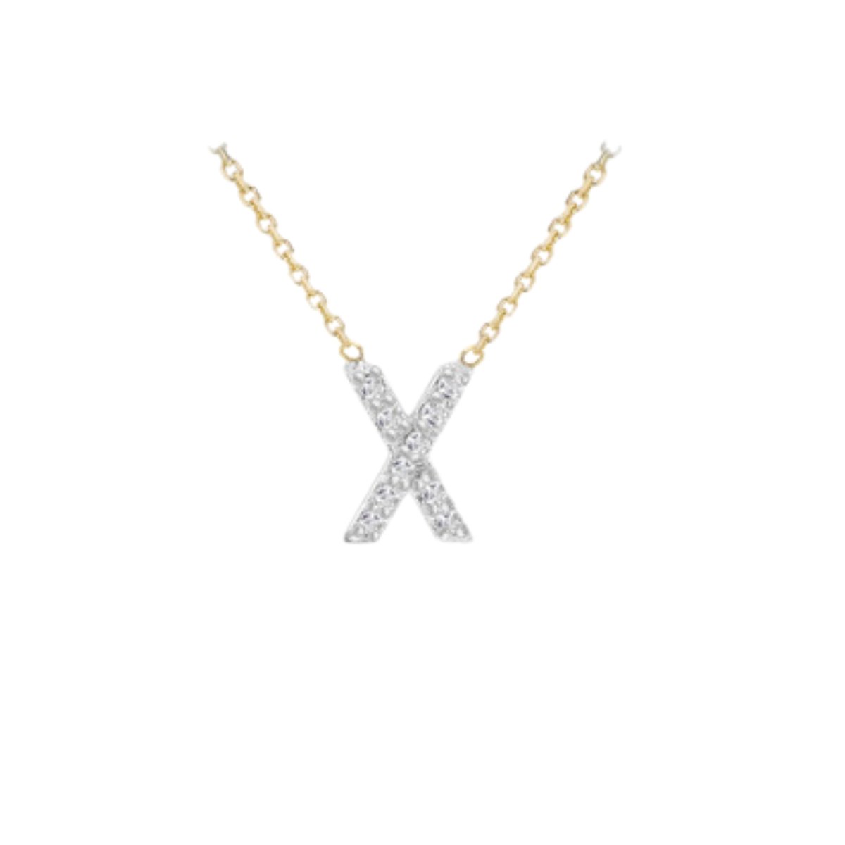 Made to Order 9 Carat Yellow Gold & White Gold Diamond Mini Initial Necklace 38CM/15"-43CM/17" - Adjustable Length | Perfect Gift - RubyJade