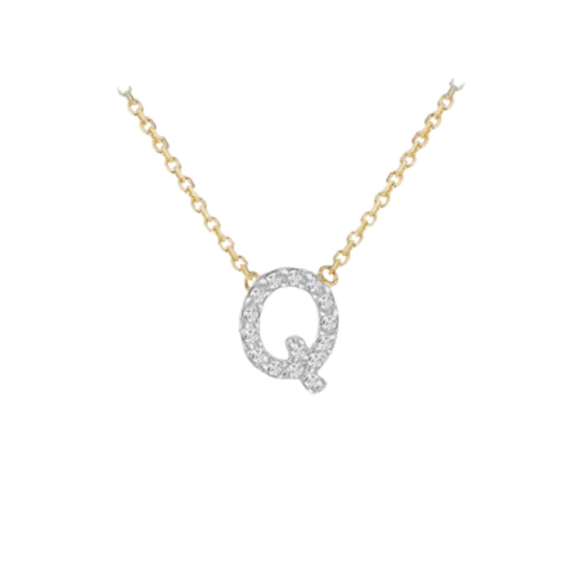 Made to Order 9 Carat Yellow Gold & White Gold Diamond Mini Initial Necklace 38CM/15"-43CM/17" - Adjustable Length | Perfect Gift - RubyJade