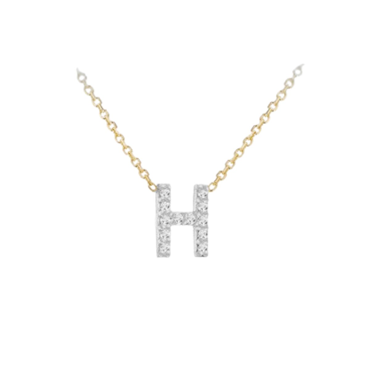 Made to Order 9 Carat Yellow Gold & White Gold Diamond Mini Initial Necklace 38CM/15"-43CM/17" - Adjustable Length | Perfect Gift - RubyJade