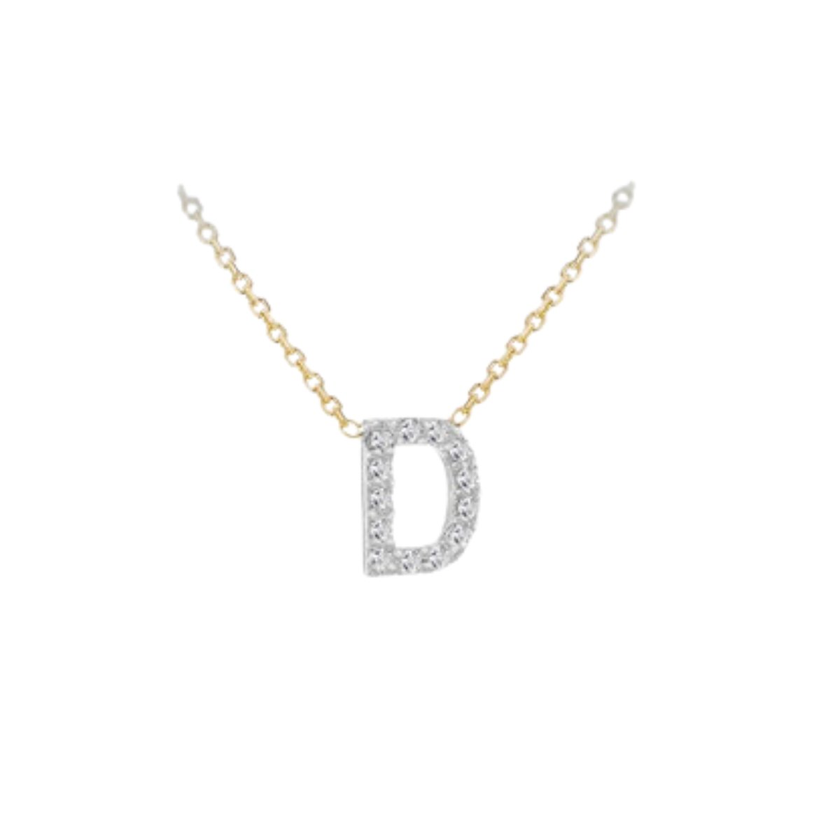 Made to Order 9 Carat Yellow Gold & White Gold Diamond Mini Initial Necklace 38CM/15"-43CM/17" - Adjustable Length | Perfect Gift - RubyJade