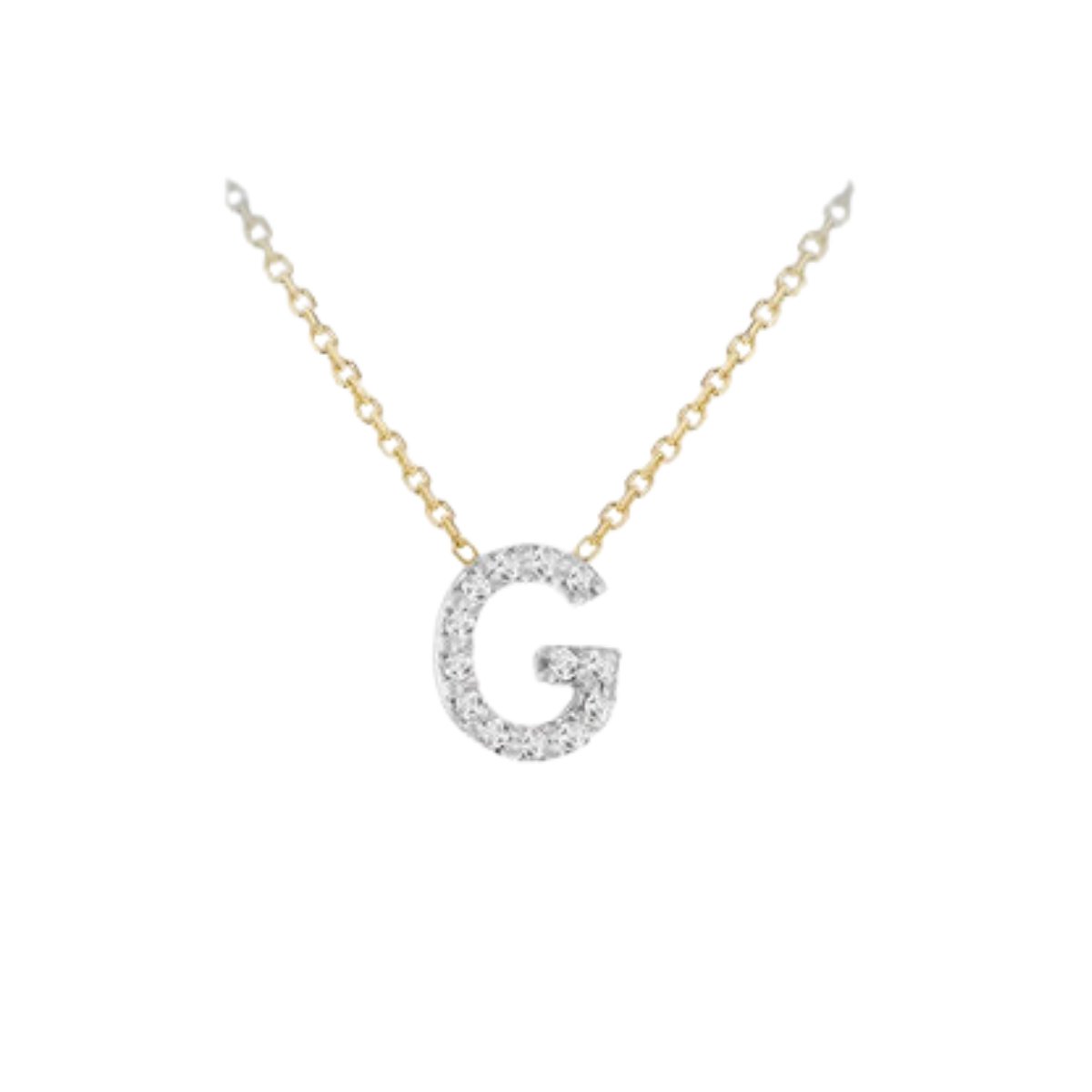 Made to Order 9 Carat Yellow Gold & White Gold Diamond Mini Initial Necklace 38CM/15"-43CM/17" - Adjustable Length | Perfect Gift - RubyJade