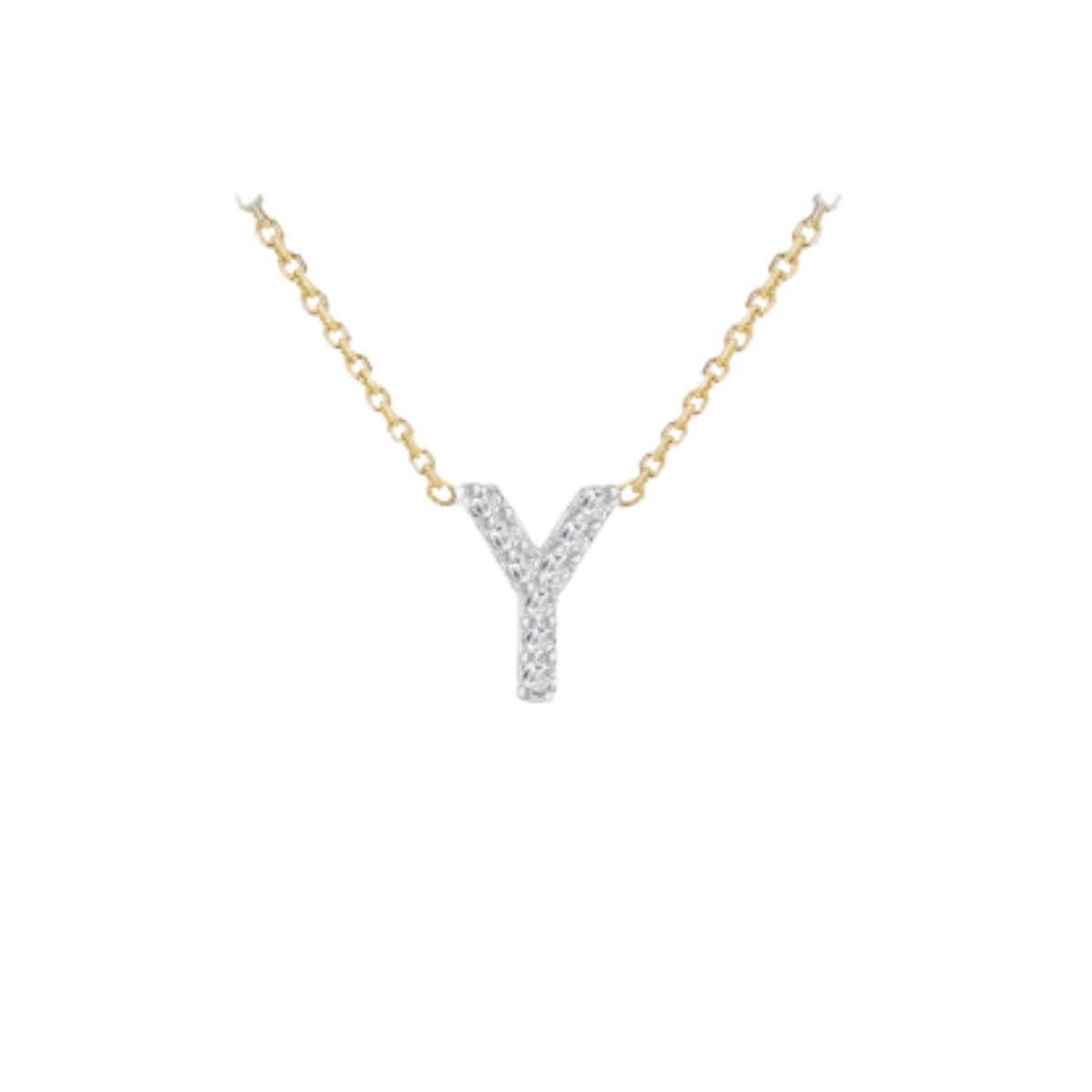 Made to Order 9 Carat Yellow Gold & White Gold Diamond Mini Initial Necklace 38CM/15"-43CM/17" - Adjustable Length | Perfect Gift - RubyJade