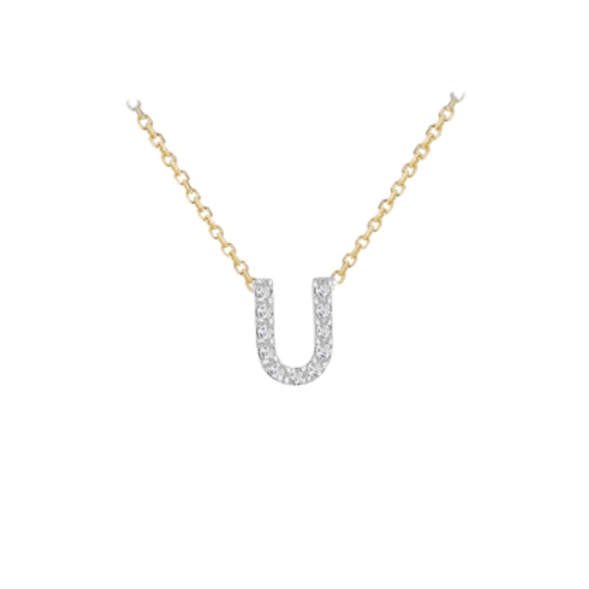 Made to Order 9 Carat Yellow Gold & White Gold Diamond Mini Initial Necklace 38CM/15"-43CM/17" - Adjustable Length | Perfect Gift - RubyJade