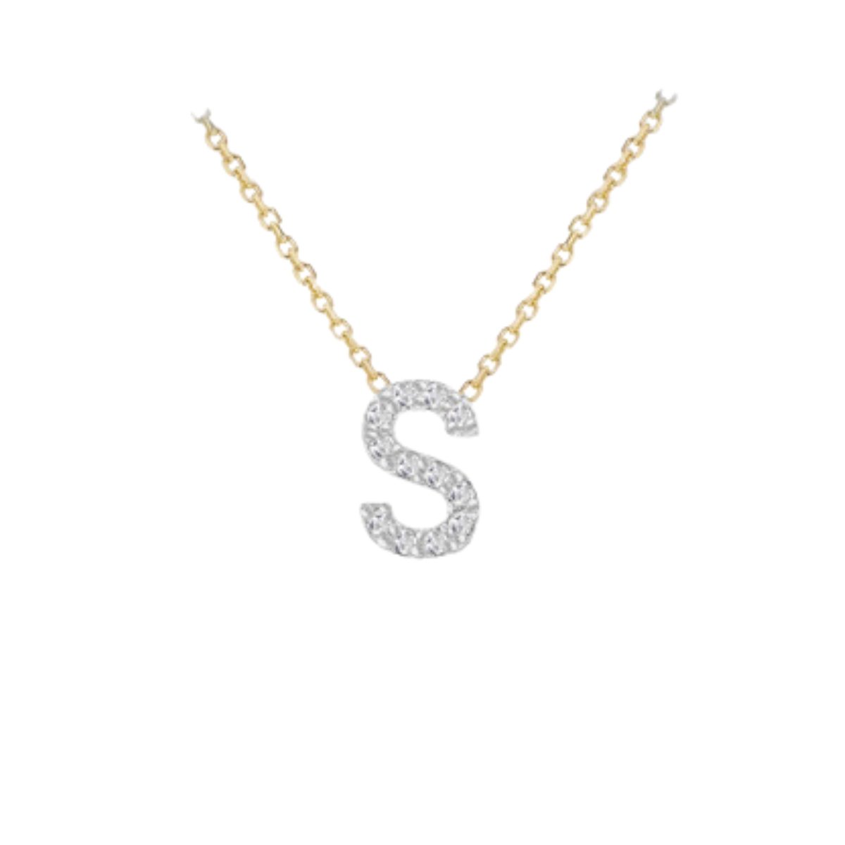 Made to Order 9 Carat Yellow Gold & White Gold Diamond Mini Initial Necklace 38CM/15"-43CM/17" - Adjustable Length | Perfect Gift - RubyJade