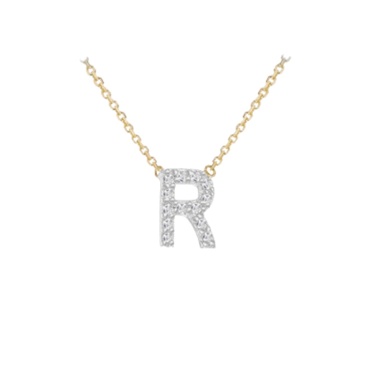 Made to Order 9 Carat Yellow Gold & White Gold Diamond Mini Initial Necklace 38CM/15"-43CM/17" - Adjustable Length | Perfect Gift - RubyJade