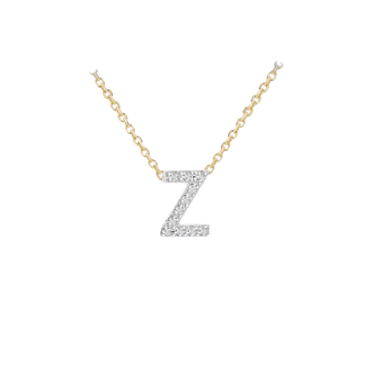 Made to Order 9 Carat Yellow Gold & White Gold Diamond Mini Initial Necklace 38CM/15"-43CM/17" - Adjustable Length | Perfect Gift - RubyJade