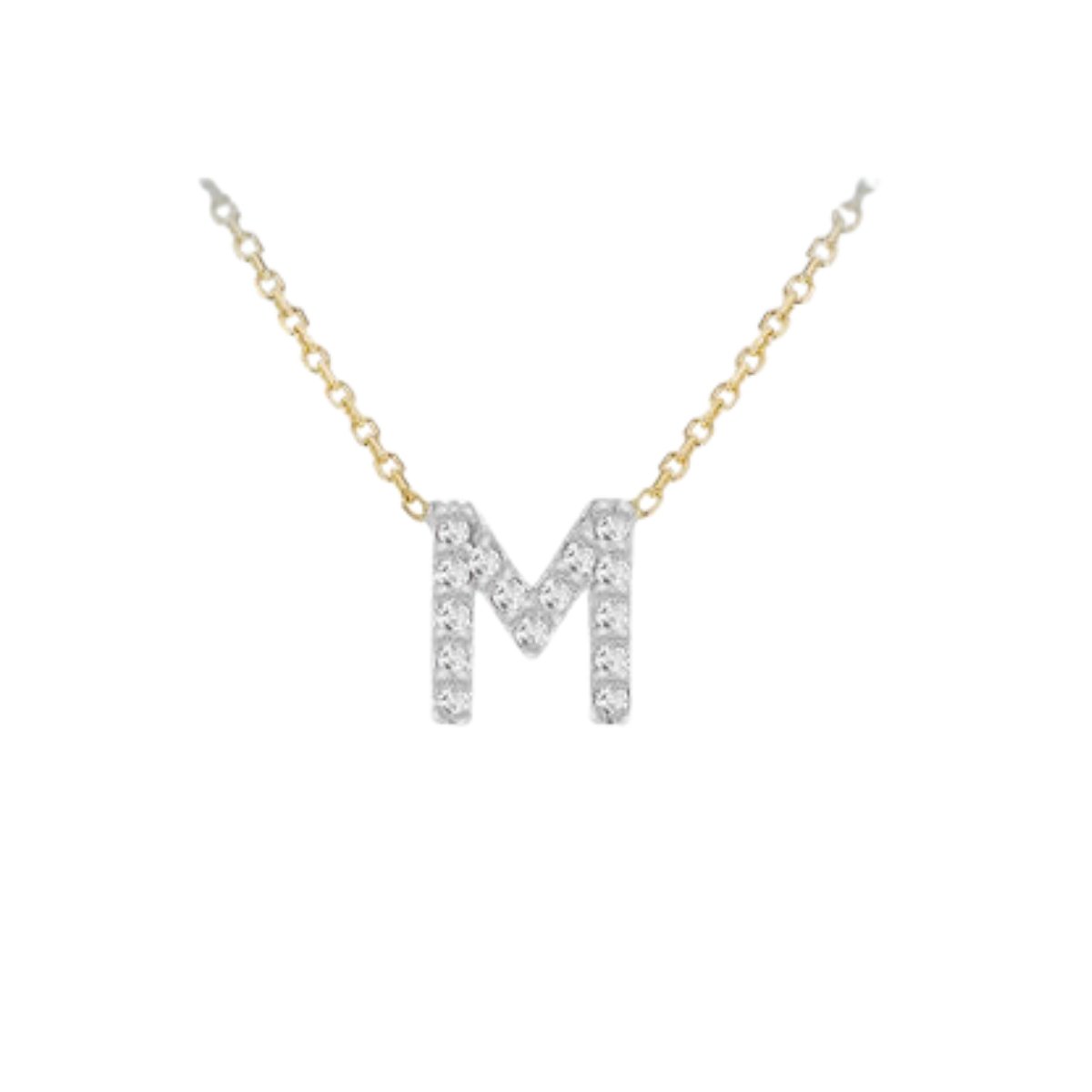 Made to Order 9 Carat Yellow Gold & White Gold Diamond Mini Initial Necklace 38CM/15"-43CM/17" - Adjustable Length | Perfect Gift - RubyJade