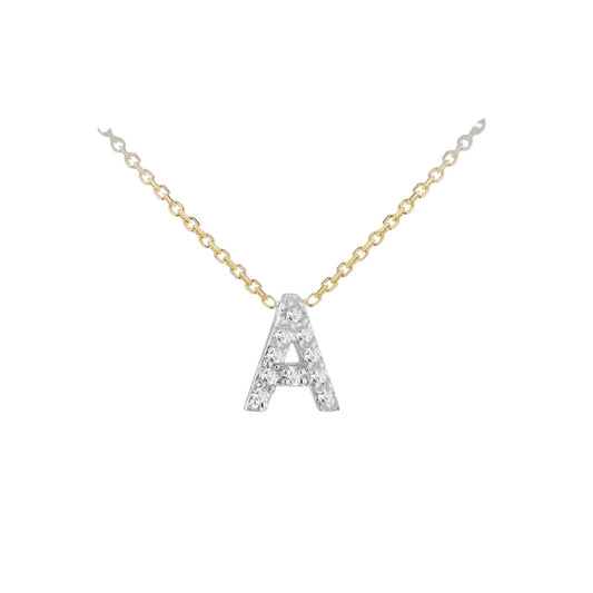 Made to Order 9 Carat Yellow Gold & White Gold Diamond Mini Initial Necklace 38CM/15"-43CM/17" - Adjustable Length | Perfect Gift - RubyJade