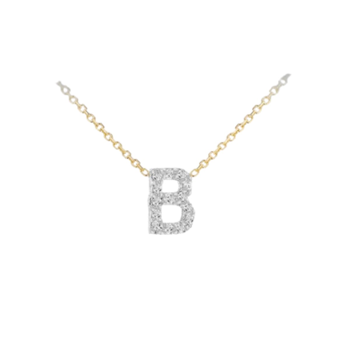 Made to Order 9 Carat Yellow Gold & White Gold Diamond Mini Initial Necklace 38CM/15"-43CM/17" - Adjustable Length | Perfect Gift - RubyJade