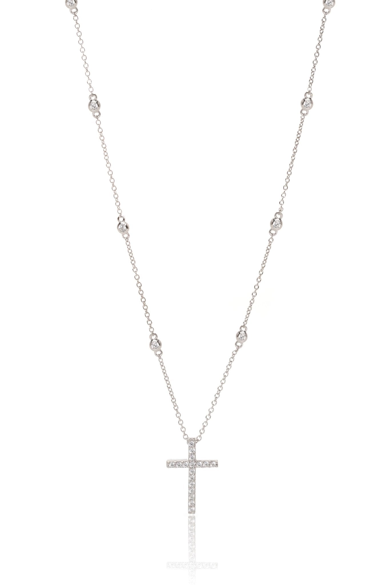 Sparkling Cubic Zirconia Cross Pendant Necklace in 925 Sterling Silver (43cm) - RubyJade
