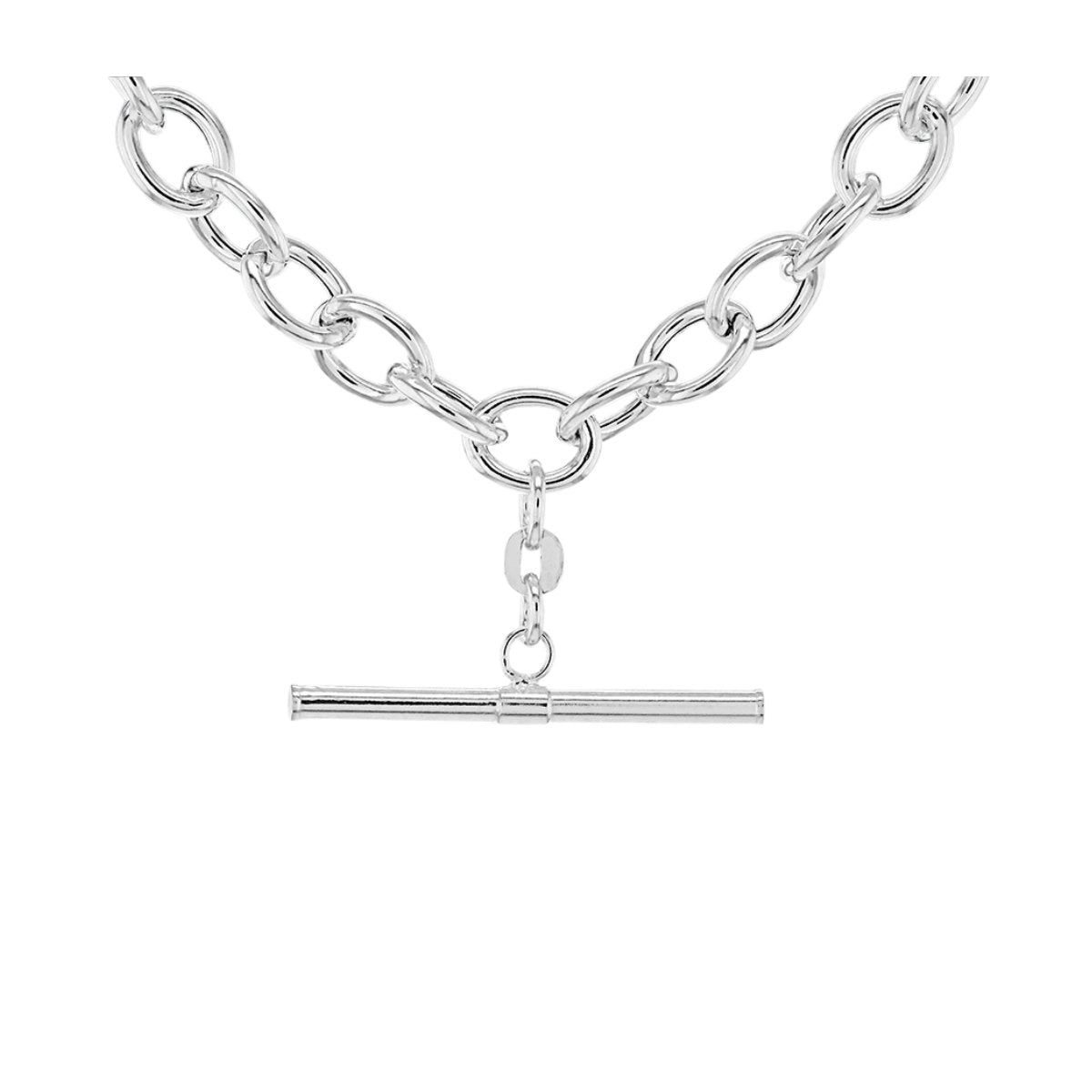 Timeless Elegance: Sterling Silver 31mm x 2.6mm T-Bar 7mm Belcher Chain Albert-Clasp Necklace - 46cm/18'' Length - Effortless Style - RubyJade