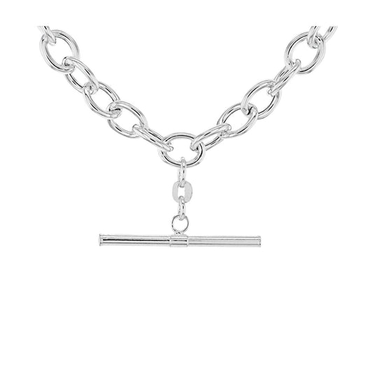 Timeless Elegance: Sterling Silver 31mm x 2.6mm T-Bar 7mm Belcher Chain Albert-Clasp Necklace - 46cm/18'' Length - Effortless Style - RubyJade