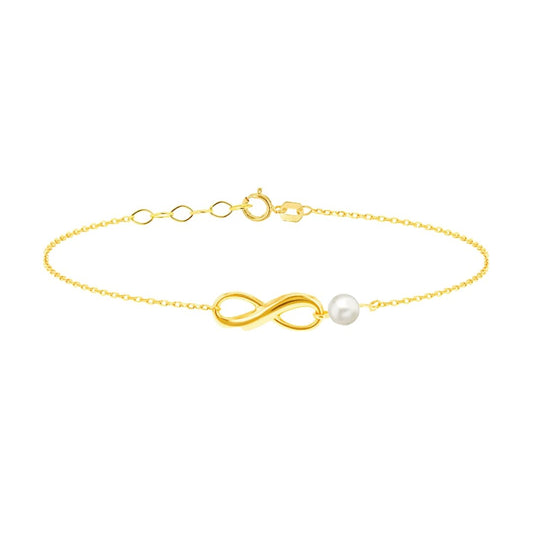 Timeless Radiance: 9 Carat Yellow Gold Freshwater Pearl Infinity Bracelet - Eternal Elegance for Your Wrist - RubyJade