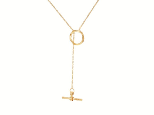 Timeless Sophistication: 9 Carat Yellow Gold Lariat T-Bar Diamond Cut Adjustable Necklace - Striking Elegance with Adjustable Length - RubyJade